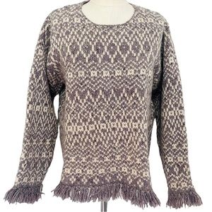 L.L. Bean Vintage rare Fair Isle Sweater Boho Fringe Women M Lambswool